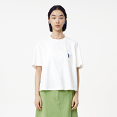 商场同款 MOVEUP幻走2025夏季 新款 纯棉绣花抽褶圆领短款 T恤女