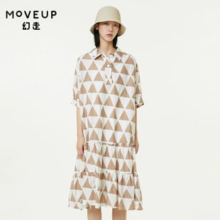 商场同款 设计师连衣裙 碎褶印花泡泡袖 MOVEUP幻走2022夏季 新款