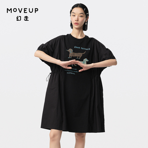 MOVEUP幻走2024夏季新款.FUN系列圆领可调节印花设计师纯棉连衣裙