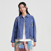 MOVEUP幻走2026春季 外套女 短款 新款 .FUN系列趣味绣花不规则贴袋