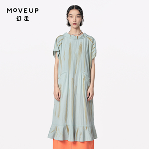 【商场同款】MOVEUP幻走2024夏季新款扎染荷叶花边设计师连衣裙