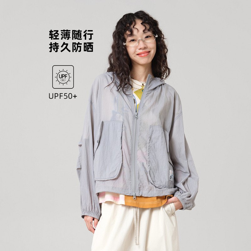 MOVEUP幻走2026夏季新款.FUN系列连帽立体口袋织唛短款防晒服女