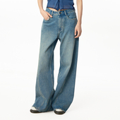 商场同款 MOVEUP幻走2025春季 新款 分割洗水设计牛仔直筒裤 女