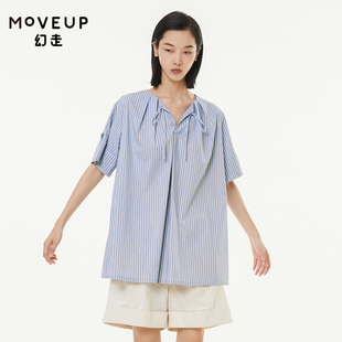 商场同款 衬衫 条纹系带印花设计师中长款 女 MOVEUP幻走2022夏季