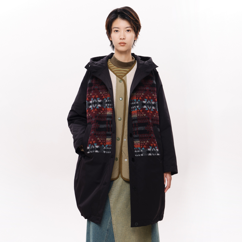 连帽、毛呢图案、口袋