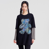 T恤女 .FUN系列趣味印花撞色条纹袖 新款 中长款 MOVEUP幻走2026春季