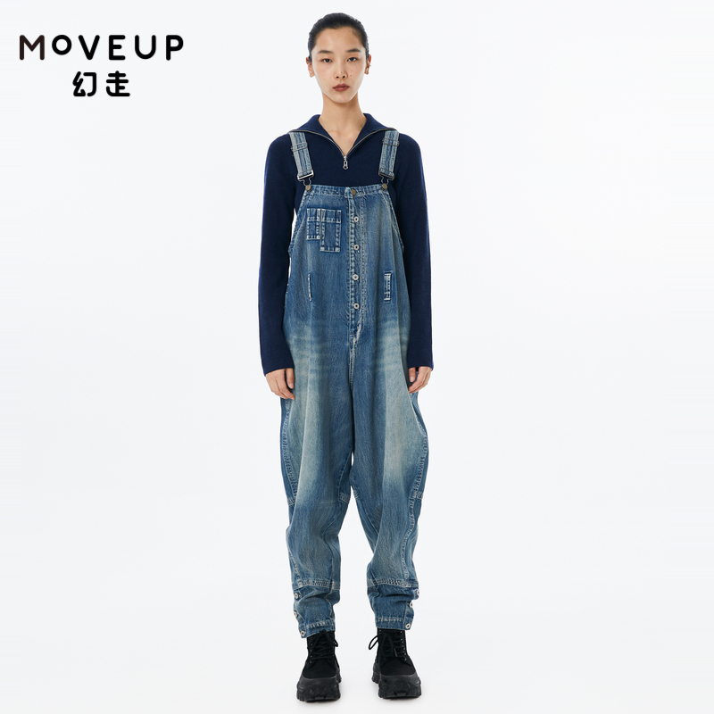 【商场同款】MOVEUP幻走2022秋季新款纯棉设计师背带牛仔连体裤女