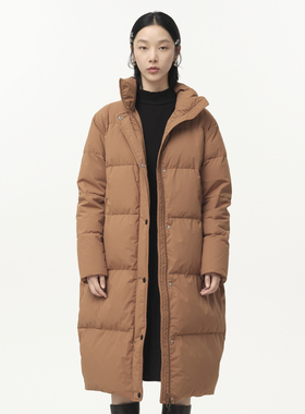【商场同款】MOVEUP幻走2024冬季新款高领撞色扣子长款羽绒服女