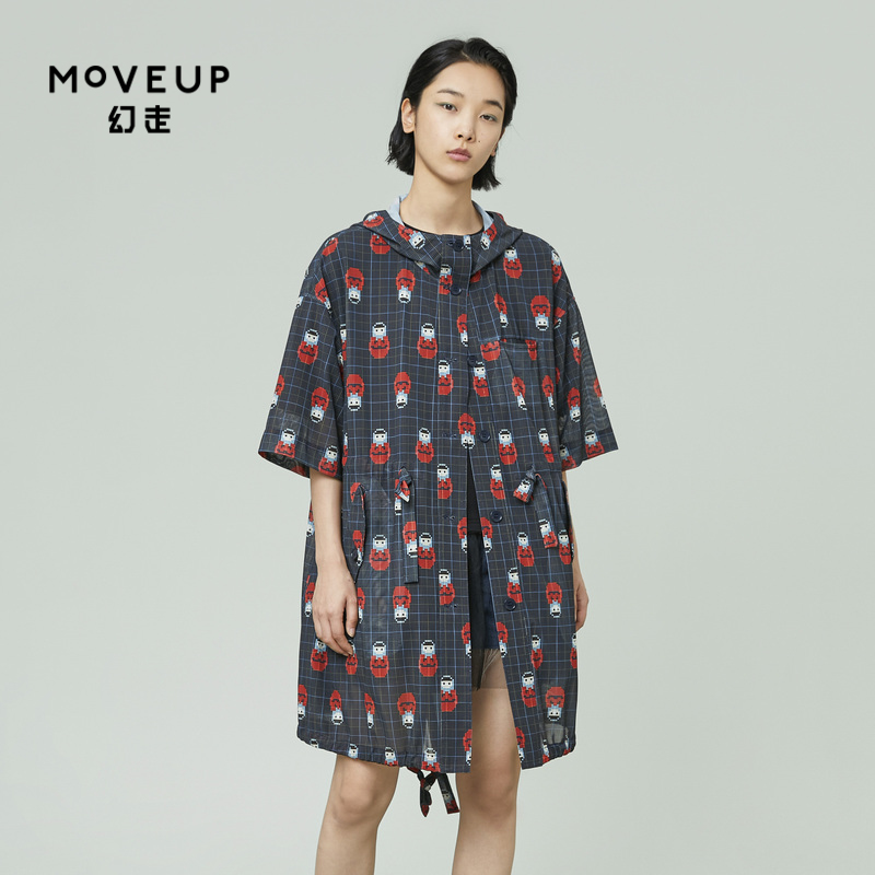 MOVEUP幻走2021春季新款.FUN系列 连帽弹力套娃印花中长款外套女 女装/女士精品 短外套 原图主图