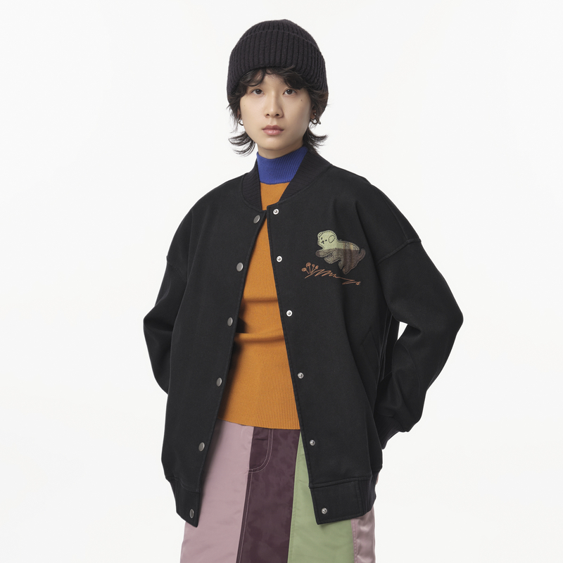 棒球领 格纹绣花 口袋