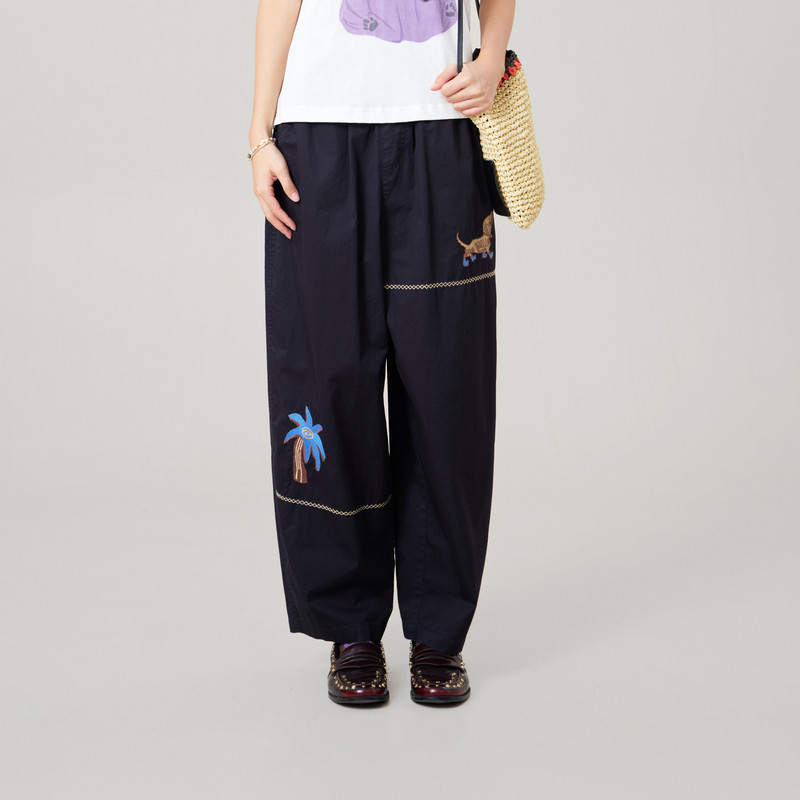 MOVEUP幻走2026夏季新款.FUN系列纯棉松紧腰口袋绣花休闲直筒裤女