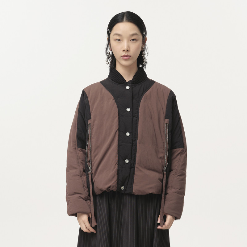 【商场同款】MOVEUP幻走2024冬季新款棒球领撞布拼接短款羽绒服女