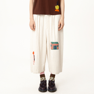 新款 MOVEUP幻走2025夏季 趣味绣花腰绳收口休闲直筒裤 商场同款