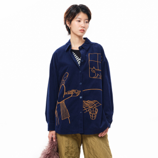 衬衫 .FUN系列纯棉趣味绣花灯芯绒中长款 女 新款 MOVEUP幻走2025冬季