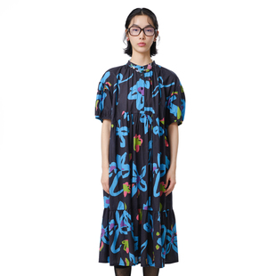 新款 MOVEUP幻走2025夏季 .FUN系列纯棉小立领印花抽绳梭织连衣裙