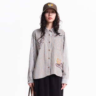 衬衫 MOVEUP幻走2026春季 短款 .FUN系列纯棉绣花拼接条纹袖 女 新款