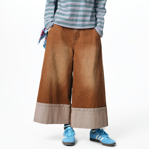 后腰松紧、口袋、翻边