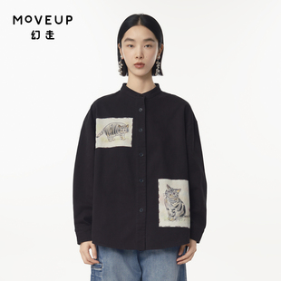 衬衫 .FUN系列纯棉猫咪印绣设计师中长款 女 新款 MOVEUP幻走2024冬季