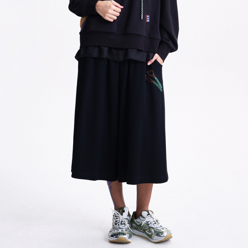 MOVEUP幻走2026春季新款.FUN系列高腰趣味绣花口袋A字休闲裤裙