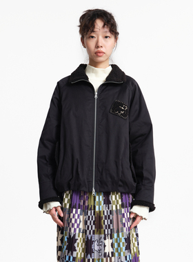 MOVEUP幻走2025冬季新款.FUN系列撞色立领绣花章仔短款棉外套女