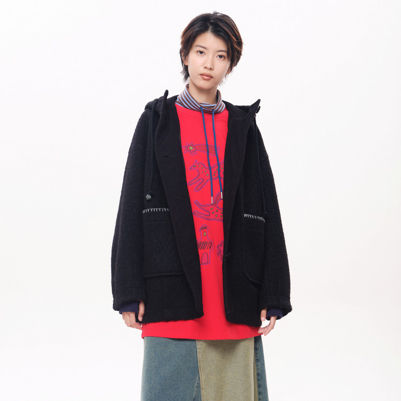 MOVEUP幻走2025冬季新款.FUN系列连帽贴袋丈根羊毛中长款毛呢外套,女装/女士精品,毛呢外套,淘宝优惠券,粉丝福利购,淘宝优惠卷