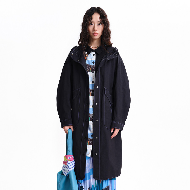 MOVEUP幻走2026春季新款.FUN系列连帽四合扣橡筋绳口袋长款外套女