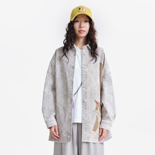 MOVEUP幻走2026春季新款.FUN系列趣味印花圆弧下摆中长款外套女