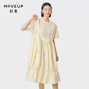 MOVEUP幻走2024夏季新款.FUN系列落肩小鸟绣花插袋设计师连衣裙