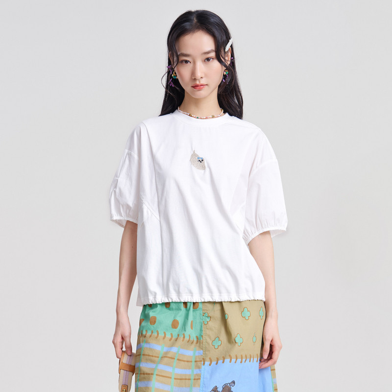 MOVEUP幻走2026春季新款.FUN系列圆领绣花可调节丈根短款T恤女