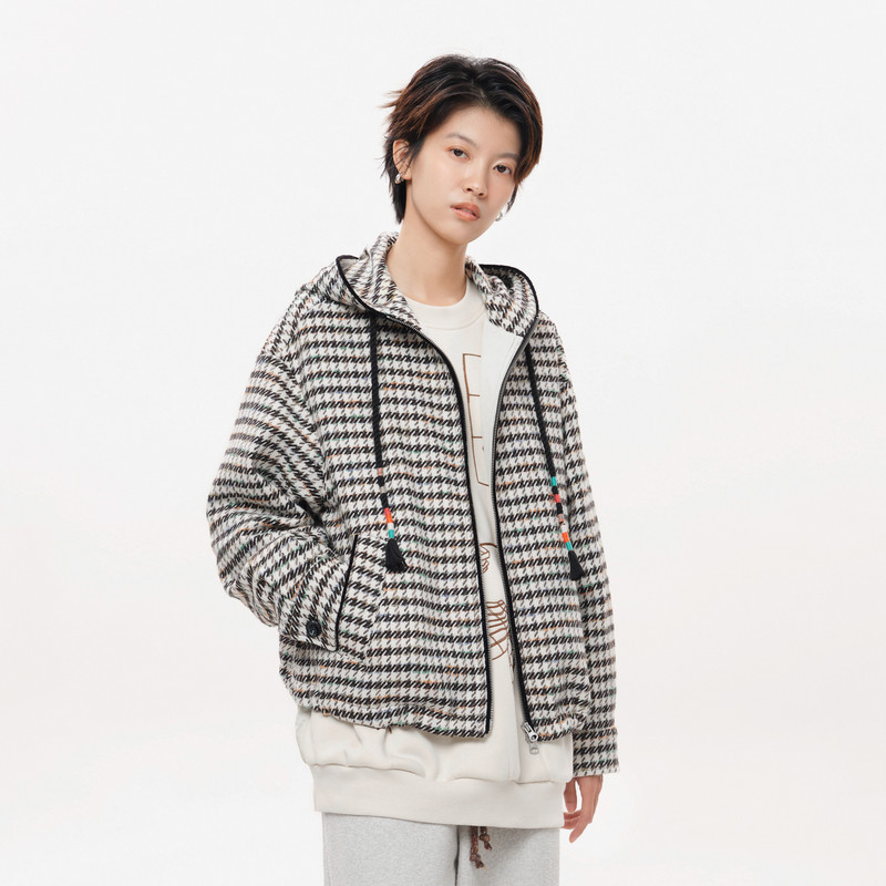 MOVEUP幻走2025冬季新款.FUN系列连帽彩色纽绳口袋短款毛呢外套女,女装/女士精品,毛呢外套,淘宝优惠券,粉丝福利购,淘宝优惠卷