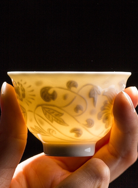 日本产kaizan快山窑青白瓷陶瓷中式茶杯酒杯功夫茶茶具品茗杯