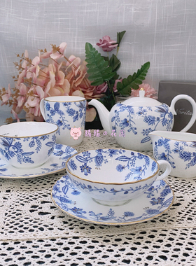 日本Noritake则武Blue Sorrentino蓝色伊甸园骨瓷红茶咖啡对杯碟