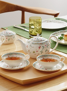 日本Noritake则武Hanasarasa花更纱骨瓷咖啡茶杯咖啡对杯茶壶礼盒