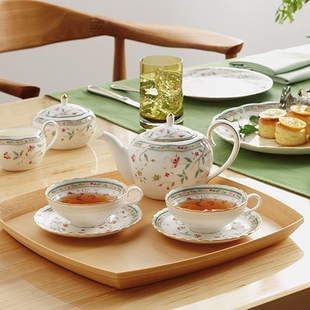 日本Noritake則武Hanasarasa花更紗骨瓷咖啡茶杯對(duì)杯茶壺糖奶禮盒