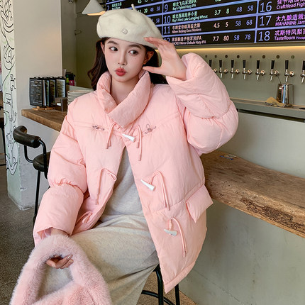 韩系羽绒棉服女短款韩版宽松牛角扣棉衣面包服外套休息时尚百搭