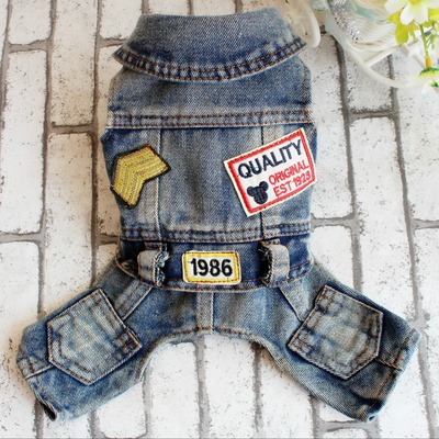 宠物衣服四脚牛仔连体衣春夏秋泰迪比熊贵宾狗狗衣服潮牌帅气迪克