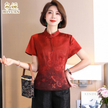帛媛复古蝴蝶香云纱上衣女修身短款妈妈真丝衬衫2025新中式春夏装