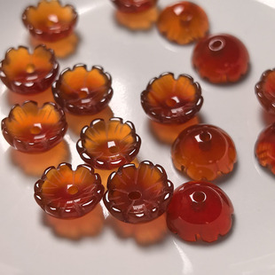 8-12mm玛瑙碗花 红玛瑙绿白粉雕刻花托花瓣 步摇发簪 饰品diy