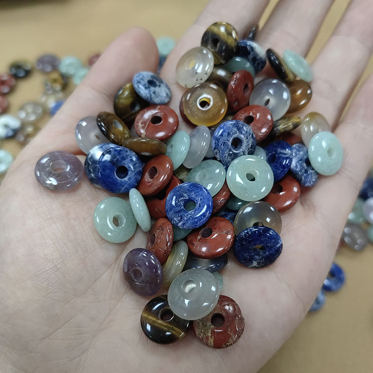 12mm天然石半宝石小碟片平安扣小怀古面包圈甜甜圈 平安扣diy配件