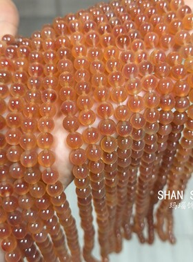8mm天然糖心玛瑙条珠 手链糖心橘黄色糖心半成品单圈个性橙黄冰糖