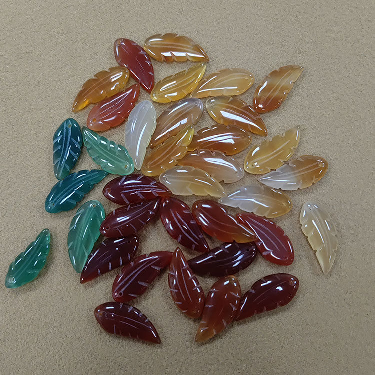 9*24天然玛瑙发簪雕刻绿玛瑙叶子 竹叶树叶散珠古风DIY饰品配件