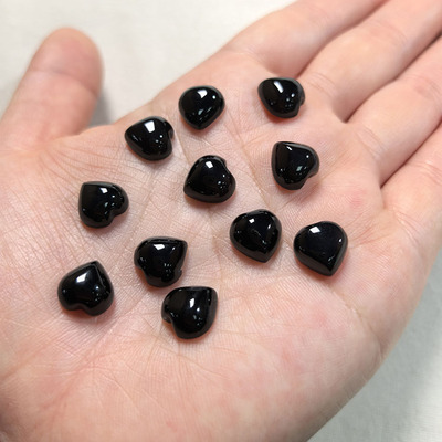 6-14mm天然玛瑙黑色爱心 桃心戒面黑玛瑙裸石心形贴片diy镶嵌戒面