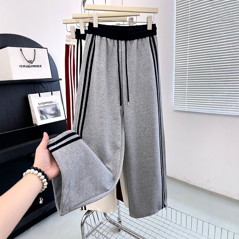 美式复古条杠抽绳休闲运动纯棉卫裤女春季校园风高腰百搭弯刀裤子,女装/女士精品,卫裤,淘宝优惠券,粉丝福利购,淘宝优惠卷