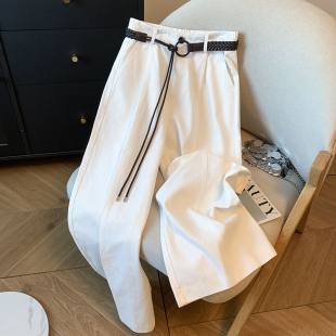 质感品质阔腿弯刀裤 白色高贵洗水天丝棉简约休闲裤 时尚 韩版 女秋季