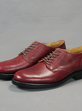 履诚Classic  service shoes圆头手擦色马皮系带光头德比皮鞋