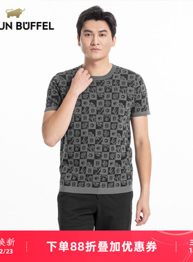 BRAUN BUFFEL/布兰施男士时尚都市弹力短袖T恤圆领印花休闲上衣