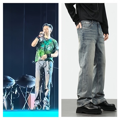 谢霆锋杭州演唱会明星同款牛仔裤男2025新款秋冬直筒微喇叭裤子