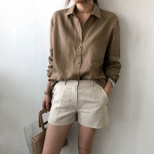 Осенняя белая сексуальная рубашка, из хлопка и льна