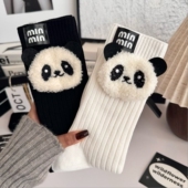 2025新款 秋款 卡通小熊饰品袜女长筒袜立体卷毛熊猫黑白百搭堆堆袜