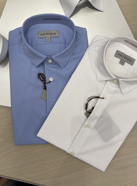 卡尔丹顿男士春夏方领休闲纯色短袖衬衫KBBS33003SBN2专柜1680